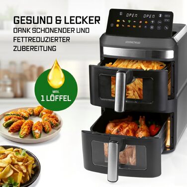 Аерофритюрниця GOURMETmaxx AirGenius 10L з двома камерами (2x5Л), сенсорним керуванням та 10 програмами приготування, для 8 осіб