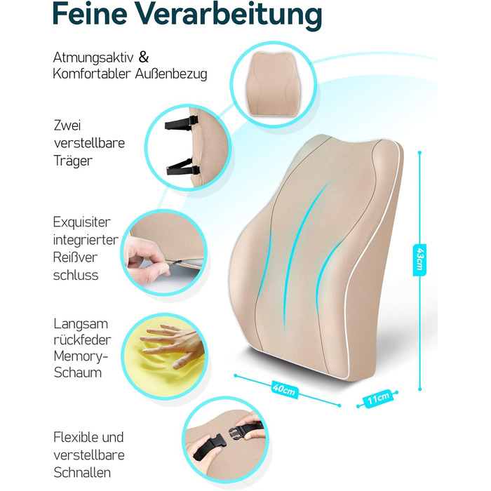 Ортопедична подушка для спини Travel Ease з піни Memory Foam, лемденно-крижове підпір'я для офісного крісла, з антистатичним гіпоалергенним чохлом, для правильної осанки (темно-синя)