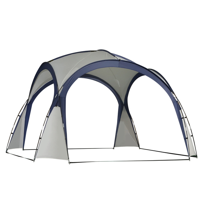 Outsunny Кемпінговий намет Садовий намет Marquee Party Tent Сонцезахисний козирок Атмосферостійкий стовп зі скловолокна + поліестеровий кремовий білий + синій 3.5 x 3.5 x 2.3 м