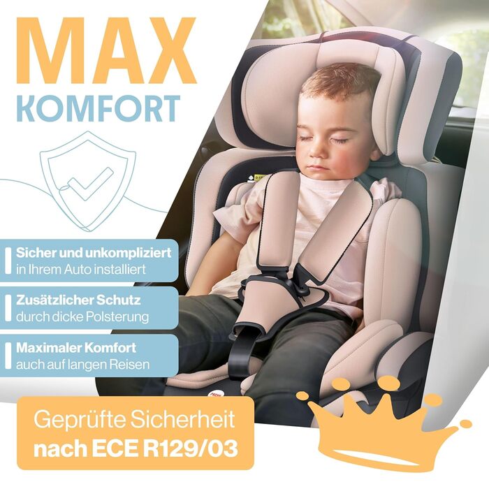 Автокрісло KIDIZ i-Size R129 100-150 см для дітей до 12 років, група 1/2/3 без Isofix, бежеве