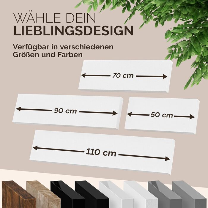 Полиця настінна Casaria Holz Schwarz (Чорна) з кріпленням, вантажопідйомність 15 кг, для кухні, вітальні, коридору, книжкова полиця, плаваюча полиця, матова