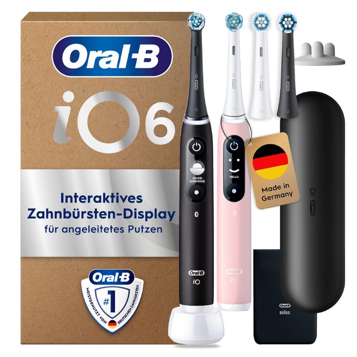 Електрична зубна щітка Oral-B iO Series 6, набір з 2 шт (Black Lava / Pink Sand), для глибокого та делікатного очищення