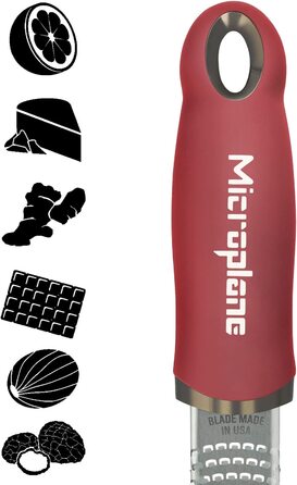 Терка Microplane Zester гранатово-червона для цитрусових, пармезану, імбиру, шоколаду та мускатного горіха, нержавіюча сталь, 325x35x30 мм, вироблено в США