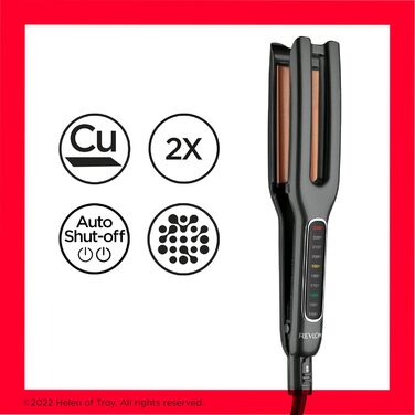 Випрямляч для волосся Revlon Double Straight з двома пластинами, сучасна мідно-керамічна технологія, LED-дисплей, інтелектуальна пам’ять температури, 10 режимів до 235°C, RVST2204E