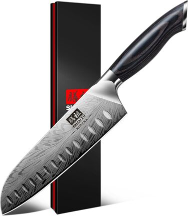 Японський ніж SHAN ZU Santoku 18 см з порошкової сталі - професійний ніж для кухні з ергономічною ручкою