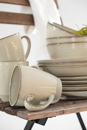 Набір тарілок MÄSER Nottingham Vintage на 4 особи, 8 предметів, ретро стиль, стонована кераміка, бежевий колір
