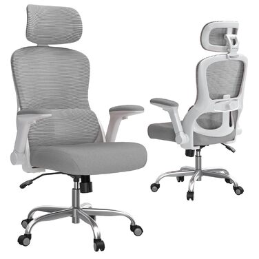 Офісне крісло TRALT Ergonomic - ігрове крісло з регульованою підголівником та поперековою підтримкою. Крісло для дому та офісу, комп'ютерне крісло для великих людей, сітчасте крісло, вантажопідйомність 150 кг (Сірий)