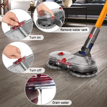 Електрична насадка для вологого прибирання DrRobor для пилососа Dyson V11/V10/V7/V8/V15, знімний водяний бак, 12 мопів, багаторазові