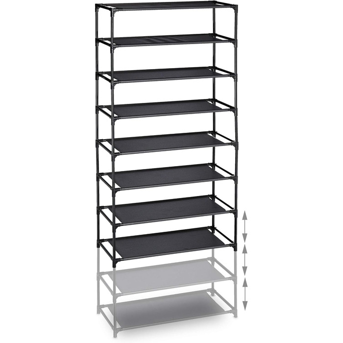 Чорний текстильний стелаж для взуття Relaxdays, 10 рівнів, на 30 пар, 150×62×28 см