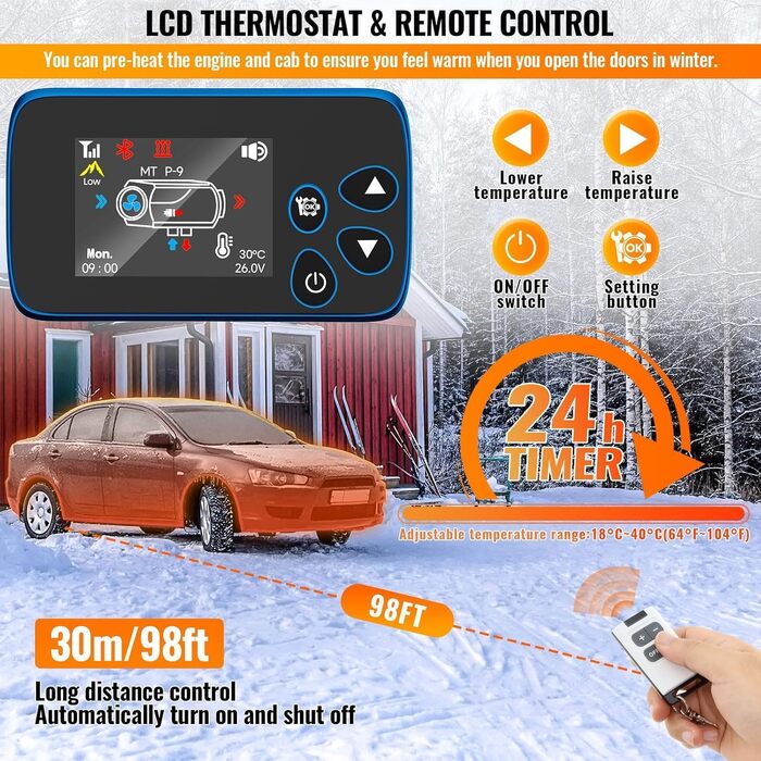 Автономний дизельний обігрівач VELPAX All in One 8кВт, 12/24/220В з Bluetooth, App та LCD-дисплеєм для авто, вантажівок, кемперів та човнів (білий)