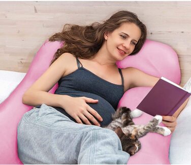 Подушка для вагітних SMOOTHY XXL U-подібна, для сну на боці, знімний чохол з 100% бавовни, 150x80 см, рожева