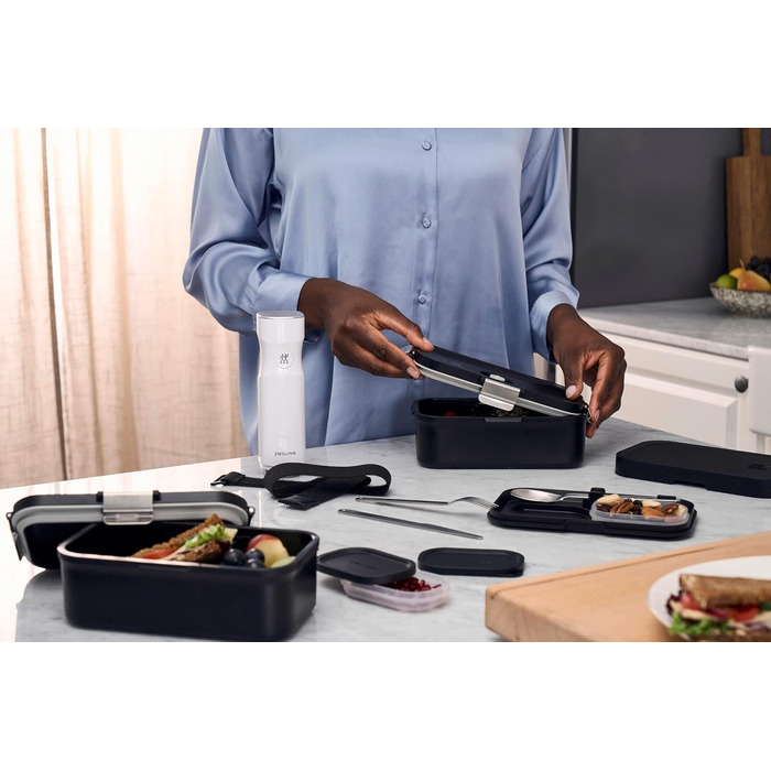 Вакуумний ланчбокс Zwilling Fresh & Save з набором столових приборів із нержавіючої сталі, ударостійкий, чорний