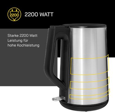 Електрочайник Gutfels WATER 3020, 1,5 л, 2200 Вт, подвійні стінки, нерж. сталь, з фільтром, захист від перегріву і сухого ходу