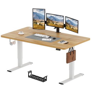 Регульований по висоті стіл SANODESK 180x80 см – стіл для стоячої роботи, вантажопідйомність 80 кг, для дому та офісу, колір: аhorn