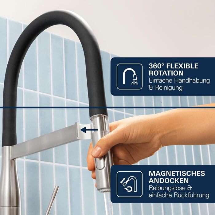 Змішувач кухонний GROHE Essence SuperSteel з висувним душем та магнітним кріпленням 30294000