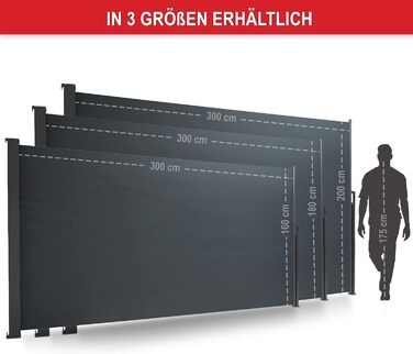 ONBEST розсувна бічна маркіза 180x300 см – захист від вітру, сонця та сторонніх поглядів для тераси, балкона та саду