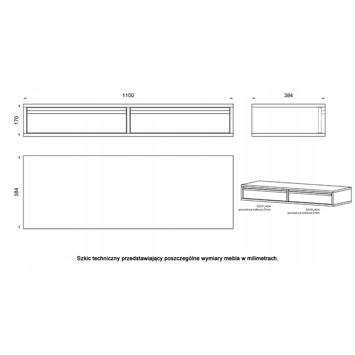 Тумба під умивальник Selsey у матових відтінках зеленого, 110 x 17 x 38,4 см