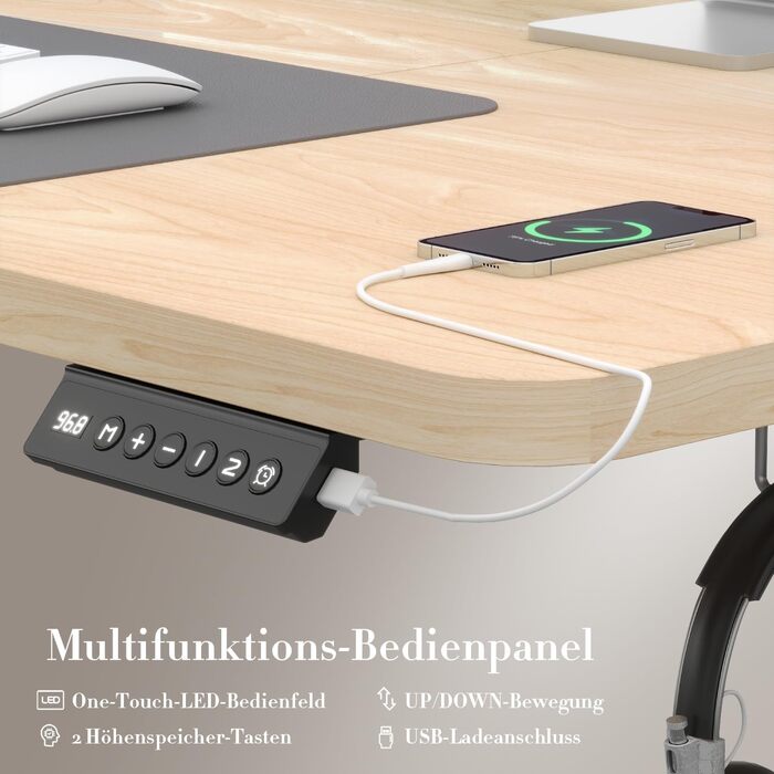 Airfish електричний регульований стіл 180x80 см з USB, пам'яттю, бежевий