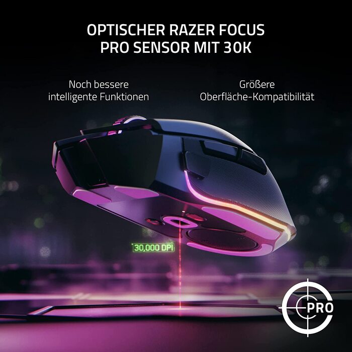 Бездротова ігрова миша Razer Basilisk V3 Pro з оптичним сенсором Focus Pro 30K, колесом HyperScroll та RGB-підсвіткою Chroma, чорна