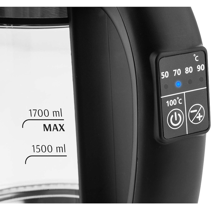 Скляний електрочайник ETA Crystela Digi з регулюванням температури 50-100°C, функцією підтримки тепла, 1.7 л, 2200 Вт