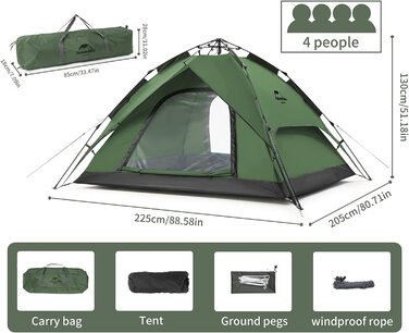 Намет Naturehike Pop Up автоматичний, для кемпінгу, 3-4 особи, двошаровий купольний сімейний намет з сумкою для перенесення