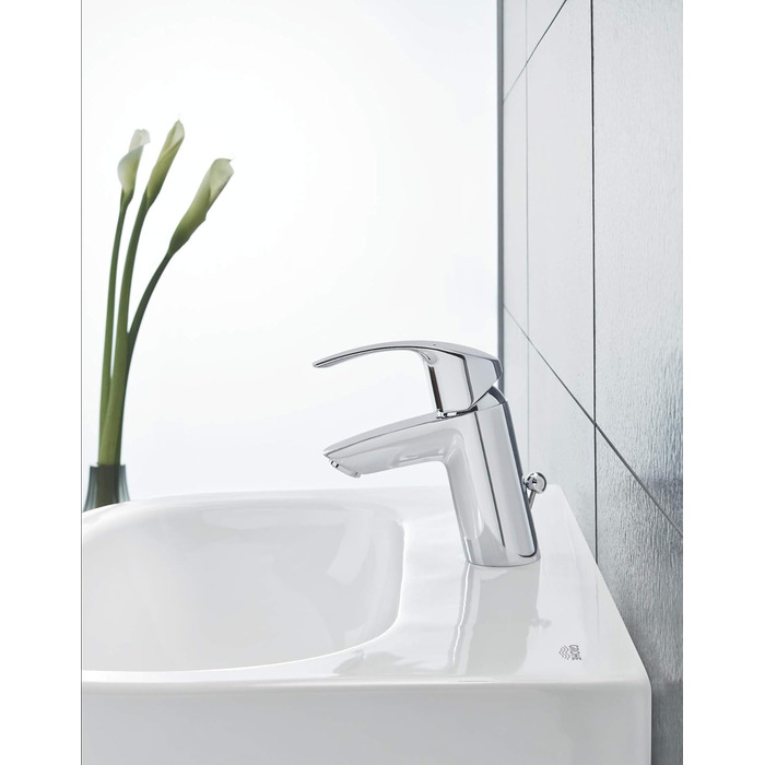 Змішувач для ванної кімнати Grohe Eurosmart, водозберігаючий, хром, з витяжною системою, 15 см, проста установка