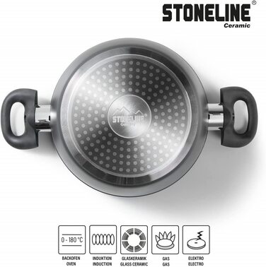 STONELINE Керамічний набір каструль для індукції, 6 предметів, з антипригарним покриттям та кам'яними частинками, скляні кришки, антрацит