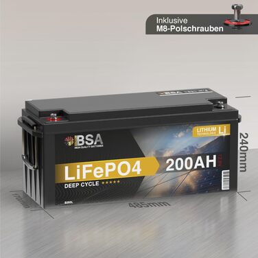 LiFePO4 акумулятор BSA Mini 12V 200Ah для кемпінгу, будинків на колесах та сонячних електростанцій