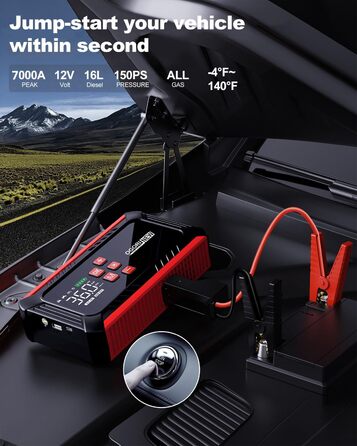 Powerbank для авто з компресором 150PSI, 7000A, 12V, 8L/10L (бензин/дизель), LED-ліхтарик