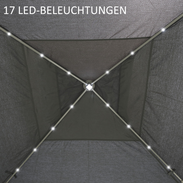 Павільйон-шатер 3,3 x 3,3 м з LED-підсвіткою, сітчастими шторами, сумкою для перенесення, сірого кольору