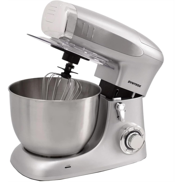 Кухонна машина Syntrox Germany Deluxe 1300 Вт, міксер і м’ясорубка 2-в-1, з аксесуарами, срібляста