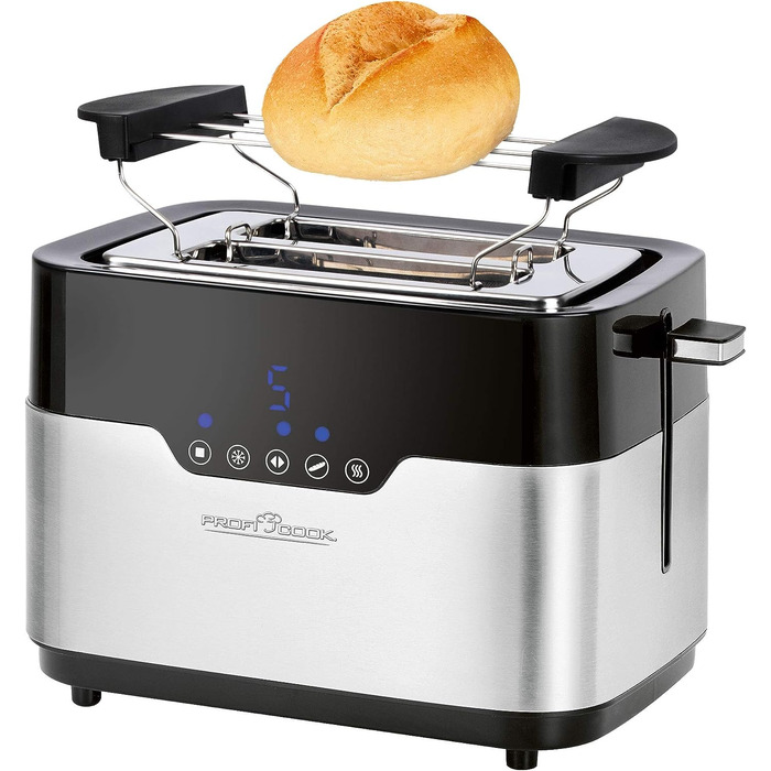 Тостер ProfiCook PC-TA 1170 з сенсорним управлінням, 2 скибки, підігрів булочок, 7 ступенів підсмажування, нержавіюча сталь, чорний