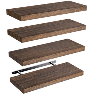Настінна полиця AMADA HOMEFURNISHING з дерева Paulownia, 40x15x2.5 см, коричнева - для вітальні, спальні, кухні, офісу
