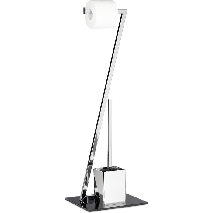 WC гарнітура Relaxdays GLASS 77x25x25 см, тримач для туалетного паперу та щітка, скло і метал, стійка, сріблясто-чорна, для ванної кімнати