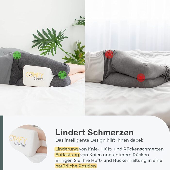 Подушка для сну на боку ComfyCentre: ортопедична подушка між колінами з піни Memory Foam - біла, без ременя