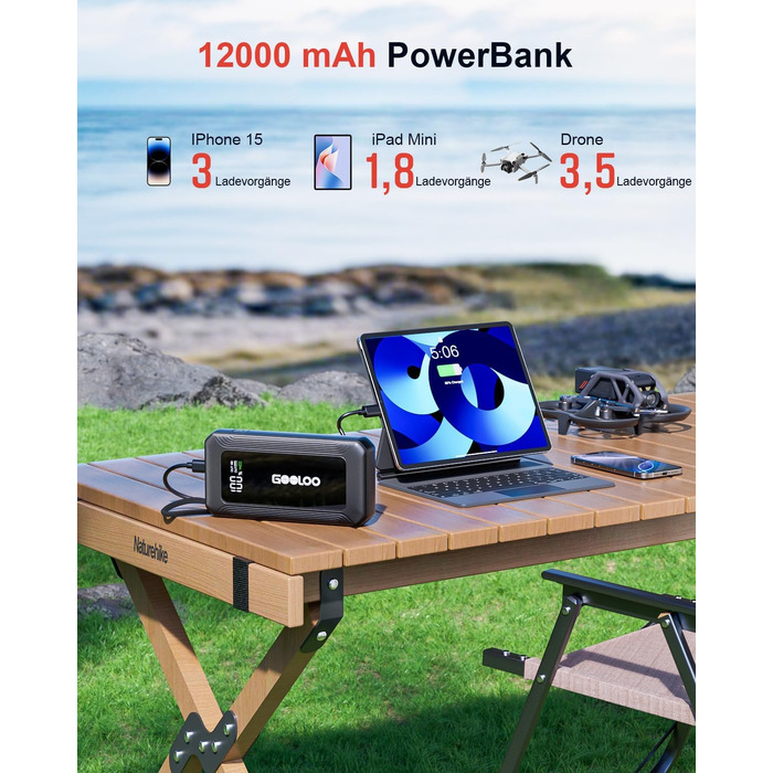 Бустерний пускач GOOLOO A5 4000A з компресором 160 PSI та Powerbank, чорний
