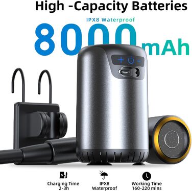 Портативна кемпінгова душ з показником Фаренгейта та акумулятором 6000 mAh, водонепроникна IPX7, для кемпінгу, піших прогулянок, миття авто