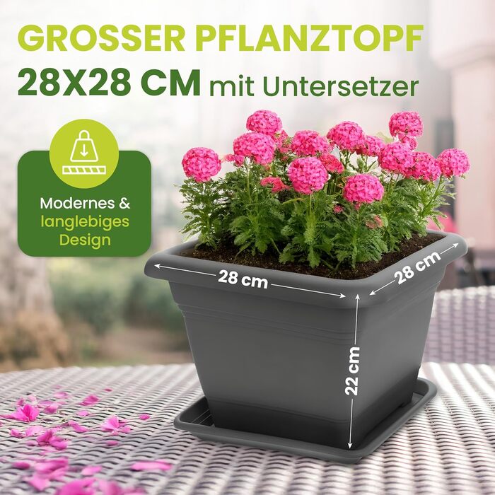 Набір з 3 горщиків для квітів Ago, 28x28 см, кутові, антрацит, Made in Germany