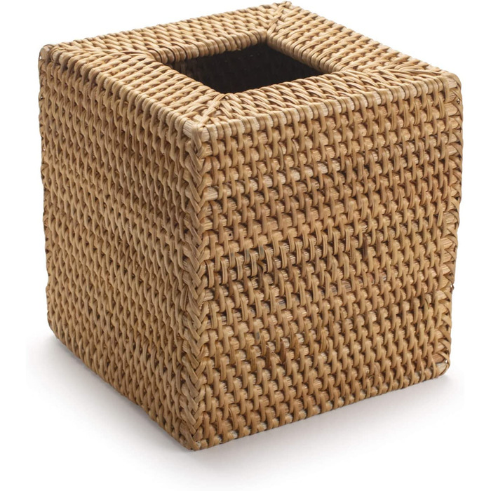Коробка для косметичних серветок з ротангу, натуральна, квадратна, 14x14x15 см – для дому, офісу, авто