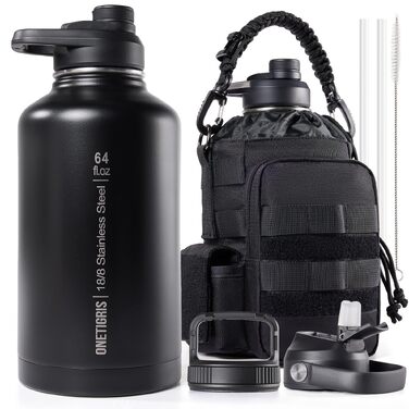 Термос-фляга OneTigris 1.9л (64oz) з чохлом, чорна: спортивна, для велосипеда, кемпінгу, йоги, полювання, риболовлі