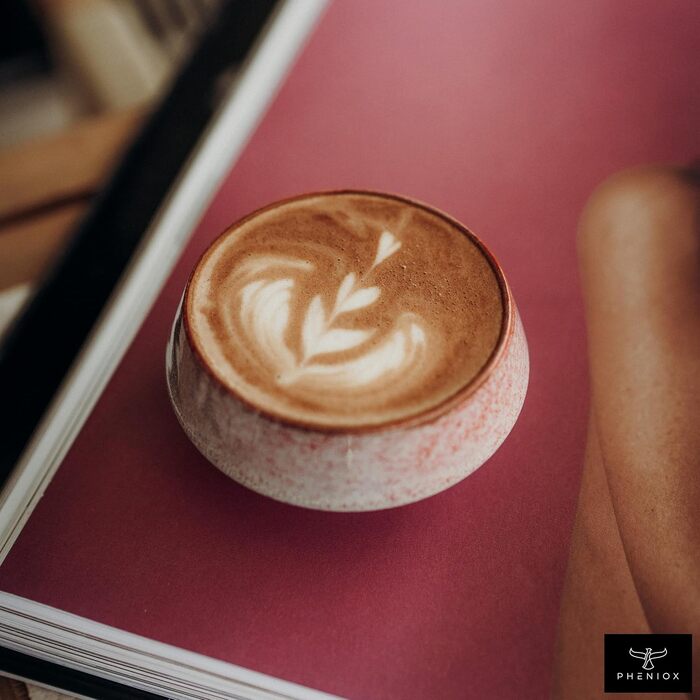 Набір керамічних чашок для капучино та лате Pheniox Barista, 2 шт по 180 мл, порцелянові чашки без ручок для Latte Art, червоні, придатні для посудомийки