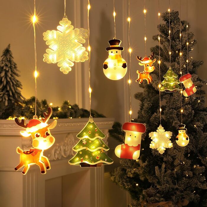 Льоново-новорічна світлодіодна штора-гірлянда Bloomwin з 3D-мотивами, 120 LED, 8 режимів, USB, тепле біле світло, для прикраси вікон та інтер'єру