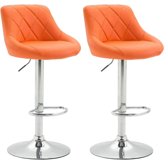 Барний стілець CLP Lazio, 2 шт, екошкіра, хром, регульований, обертовий, з підніжкою, оранжевий