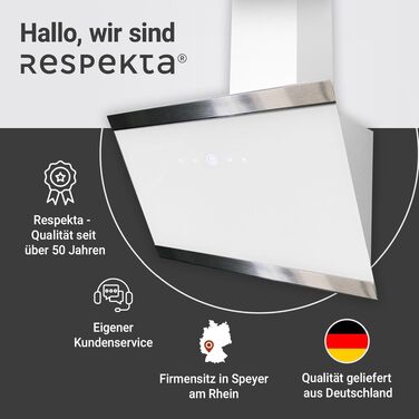 Похила витяжка Respekta CH89060S Generation 2, 60 см, біла, скляний екран з нержавіючою сталю, режим відводу та рециркуляції, клас A++