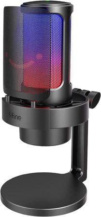 FIFINE USB мікрофон для ПК, геймінгу, стрімінгу, подкастів, студії, з RGB-підсвіткою, вимикачем звуку, виходом для навушників і поп-фільтром, сумісний з PS4, PS5, Mac