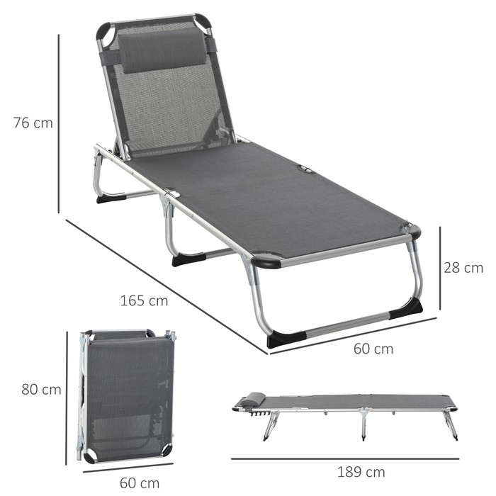 Outsunny Sun Lounger Садовий шезлонг Alu Fabric Шезлонг Relax Lounger 5-позиційний регульований складний ергономічний сітчастий тканина сірий 170 x 60 x 76 см