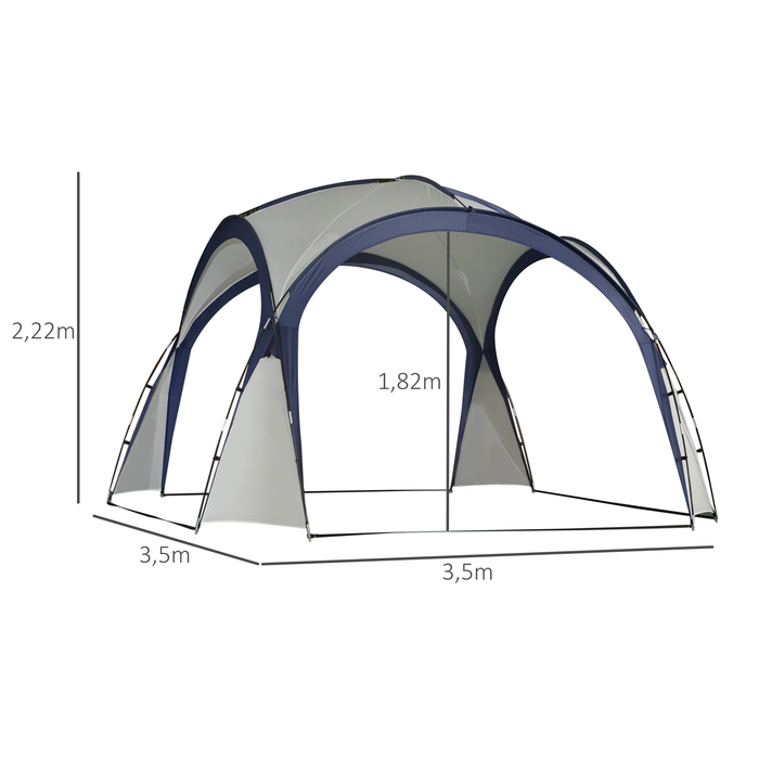 Outsunny Кемпінговий намет Садовий намет Marquee Party Tent Сонцезахисний козирок Атмосферостійкий стовп зі скловолокна + поліестеровий кремовий білий + синій 3.5 x 3.5 x 2.3 м