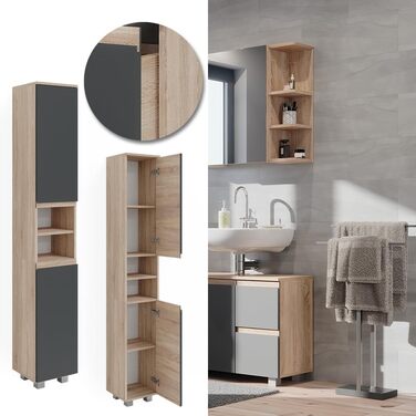 Шафа для ванної Vicco J-Shape, дуб сонома/антрацит, 30x190 см
