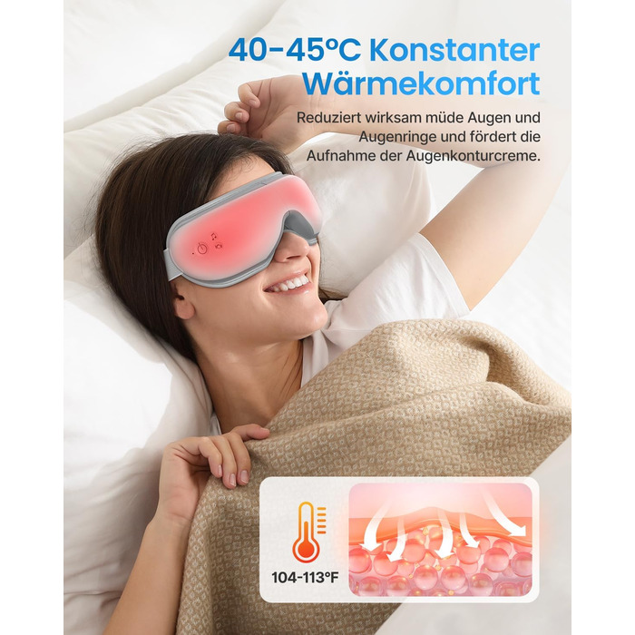 Масажер для очей RENPHO Eyeris 1 з підігрівом, вібрацією та Bluetooth, для зменшення темних кіл та сухості очей, покращує сон, зелений колір