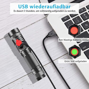 LED ліхтар Karrong 3000 люмен з магнітом, USB-зарядка, водонепроникний, з COB боковим світлом, 4 режими, для кемпінгу, туризму, 2 шт, чорний
